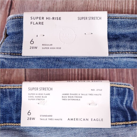 NWT American Eagle Womens 6/28W Super Hi-Rise Flare Jeans Distressed Raw Hem - Picture 9 of 16